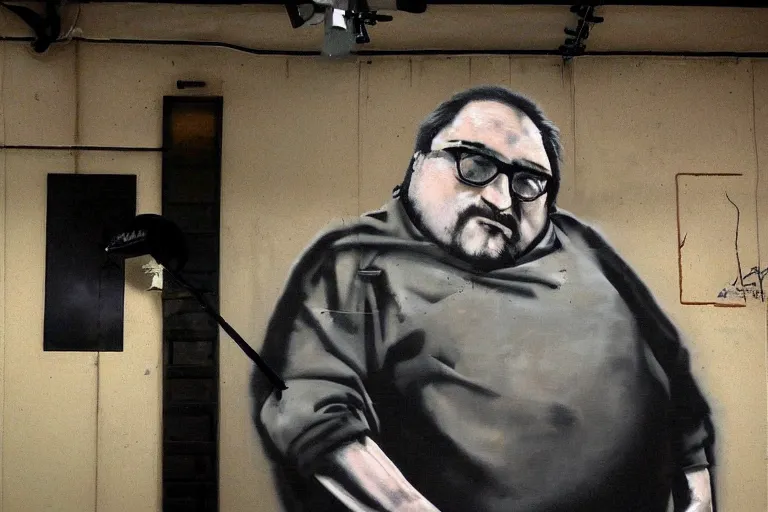 Prompt: gabe newell painted by banksy