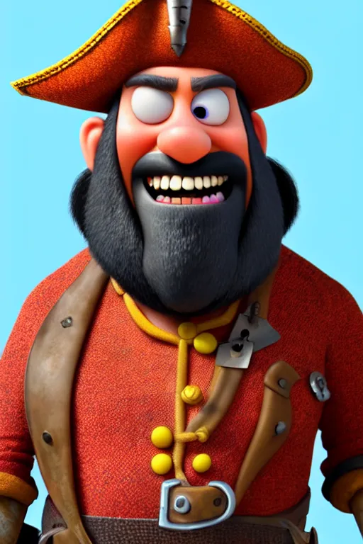 Prompt: portrait of the pirate blackbeard, full body. pixar disney 4 k 3 d render funny animation movie oscar winning trending on artstation and behance. ratatouille style.