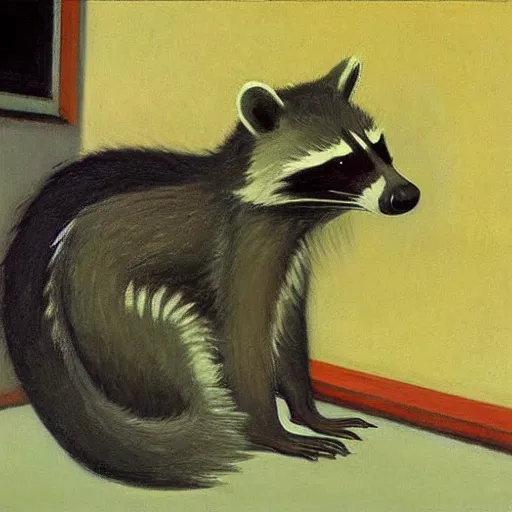 Prompt: raccoon by Edward hopper