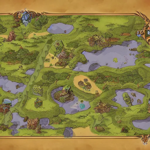 Prompt: a stylized map of a fantasy land, concept art by Muggur, deviantart contest winner, pixel art, 2d game art, concept art, official art