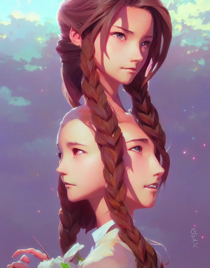 Image similar to super epically depicted color pencil portrait art of aerith gainsborough, by stephen bliss, greg rutkowski, loish, rhads, makoto shinkai and lois van baarle, ilya kuvshinov, rossdraws.