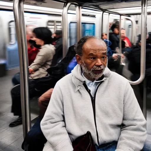 Prompt: People of New York: Man on the Subway.