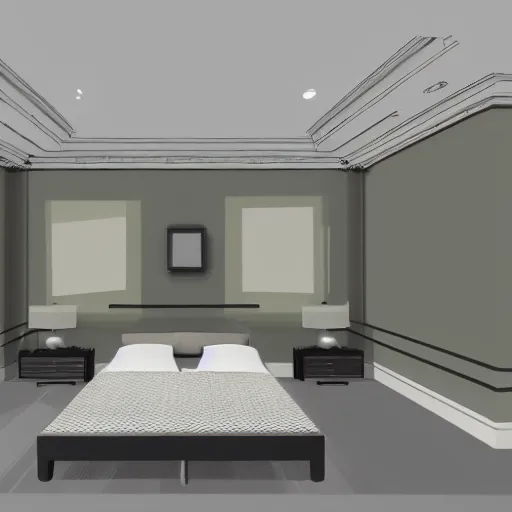 Prompt: parallax mapping of bedroom, symmetry