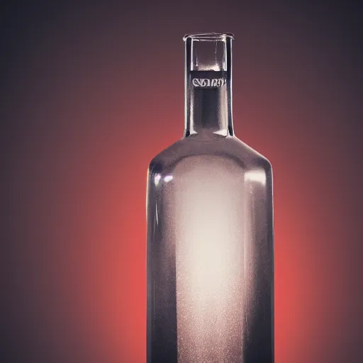 Prompt: an award - winning photo of a translucent glass vodka bottle in the shape and style of a propane cylinder with a red gradient in a warehouse, dramatic lighting, 2 4 mm, close up wide angle lens, ƒ / 8, artstation, intricate details, realistic, hyperdetailed, 8 k