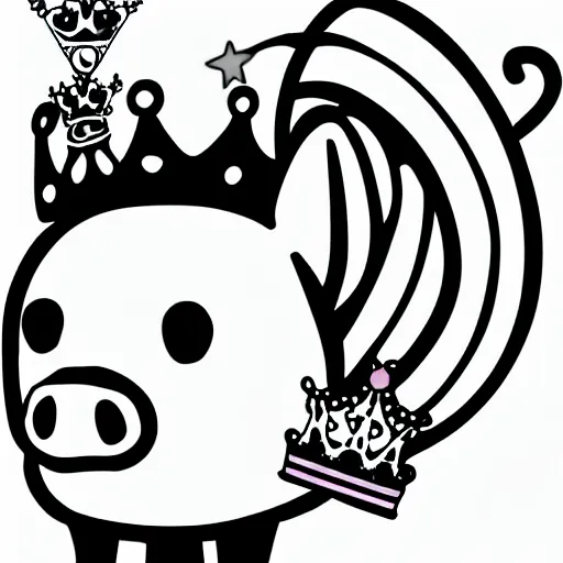 Image similar to walking pig wearing crown vector comic book art black and white 30mm