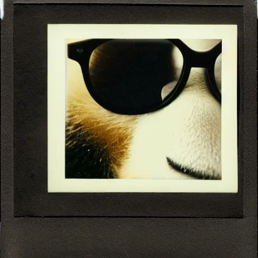 Image similar to grainy head to shoulder portrait polaroid film photograph of a panda in a mall wearing aviator shades. super resolution. surreal. extremely detailed. polaroid 6 0 0 film. by annie leibovitz and richard avedon