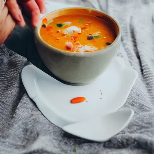 Image similar to person unable to eat soup properly spilling it everywhere