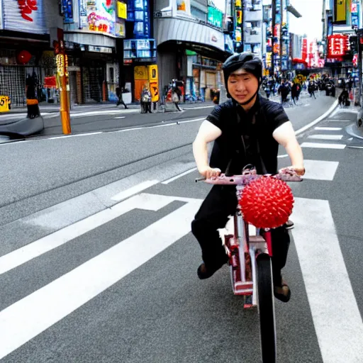 Image similar to a dragon riding a bike in the streets of tokyo