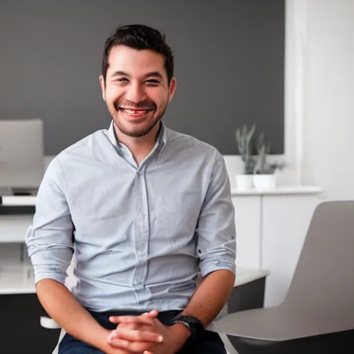 Prompt: smiling software engineer in chair