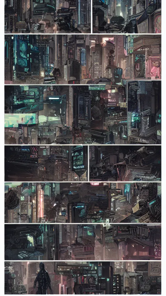 Prompt: detailed cyberpunk graphic novel page