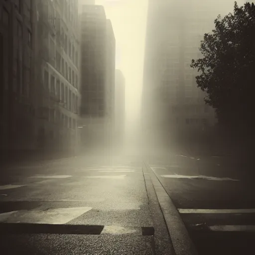 Prompt: liminal space, fog, city