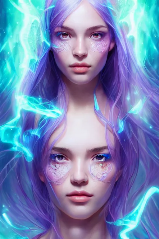 Image similar to a photographic portrait of an attractive young girl, partially clothed in ethereal armor, surrounded by colorful transparent plasma, emitting psychic powers, beautiful bone structure, perfectly proportioned face, perfect eyes, intricate, elegant, highly detailed, hyper detailed, trending on tumblr, by artgerm, by loish, fantasy scene, fantasy aesthetic, trending on Artstation