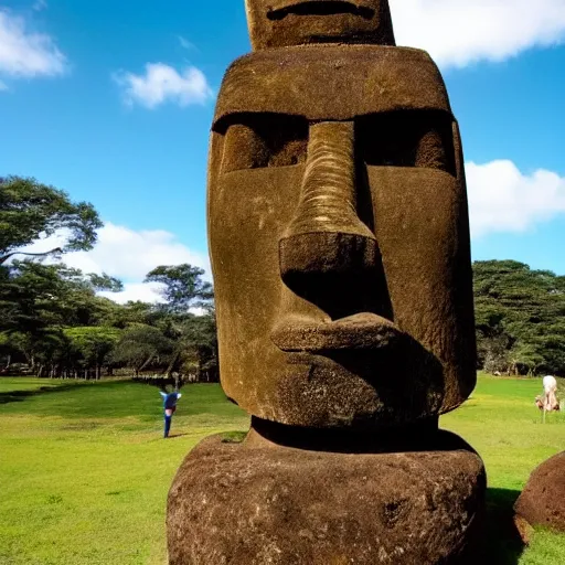 Prompt: Moai statue giving a TED talk