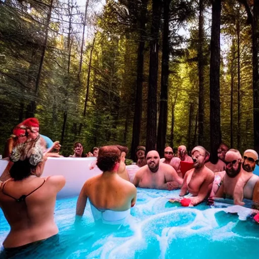 Image similar to hot tub rave outside a woodland cabin