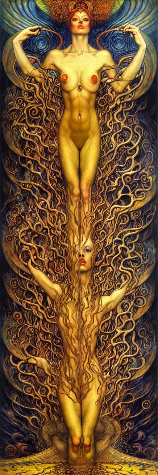 Image similar to Divine Chaos Engine by Karol Bak, Jean Delville, William Blake, Gustav Klimt, and Vincent Van Gogh, symbolist, visionary