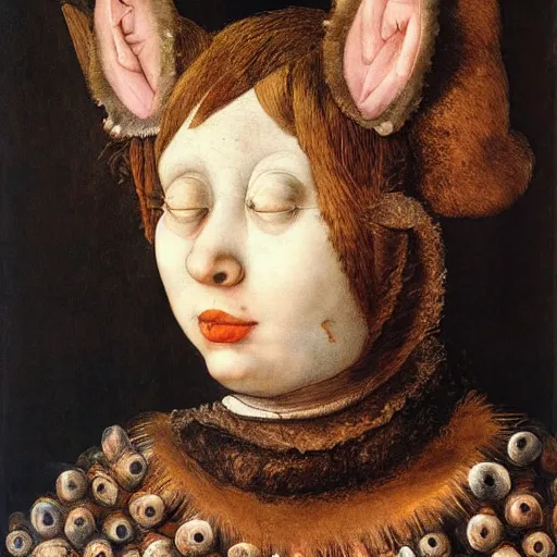 Image similar to girl with cat ears, by giuseppe arcimboldo