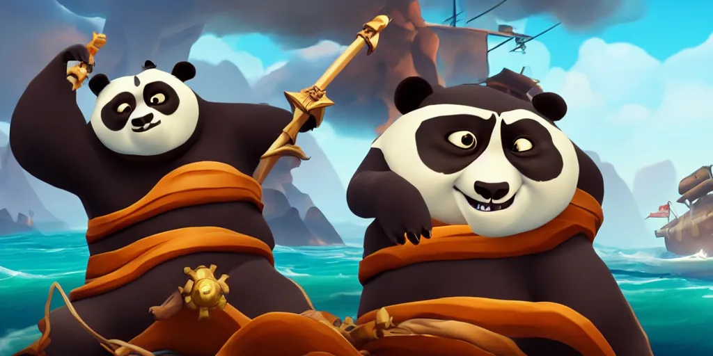 Image similar to selfie of a sea of thieves character, kung fu panda style, digital art, unreal engine