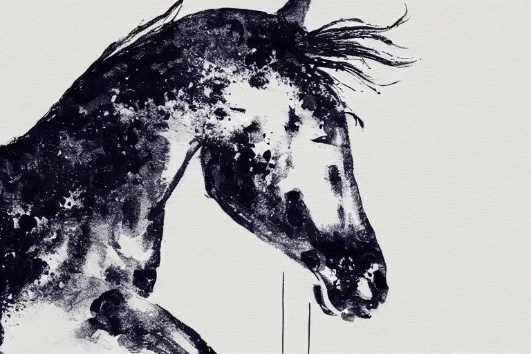 Image similar to bautiful serene ethereal horse, healing through motion, minimalistic ink aribrush painting on white background