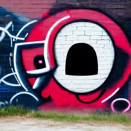 Image similar to wall with graffiti of man with one eye made with circles and lines