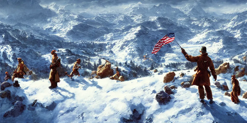 Image similar to let freedom ring from the snow - capped rockies of colorado. let freedom ring from the curvaceous slopes of california. ultrafine highly detailed hyper colorful illustration, sharp focus, rozalski, craig mullins, unreal engine highly rendered, global illumination, radiant light, intricate and detailed environment