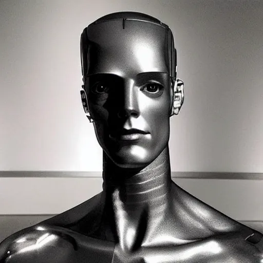 Image similar to “a realistic detailed photo of a guy who is an attractive humanoid who is half robot and half humanoid, who is a male android, actor Grant Gustin, shiny skin, posing like a statue, blank stare, at the museum, on display”