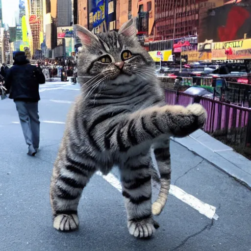 Image similar to giant kitten attacking new york city causing chaos and destruction