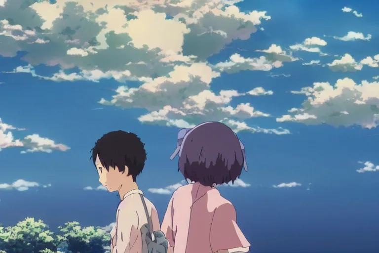 Image similar to a beautiful screenshot from the mystical and nostalgic anime by Hayao Miyazaki and Makoto Shinkai called my Grandfather and the World Beyond, in the anime film Flavors of Youth