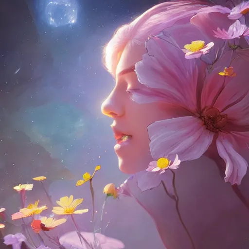 Image similar to Flower in the cosmos, highly detailed, digital painting, artstation, concept art, smooth, sharp focus, illustration, Unreal Engine 5, 8K, art by artgerm and greg rutkowski and alphonse mucha