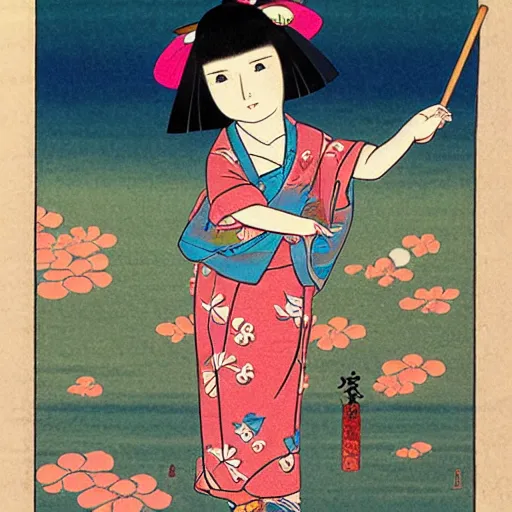 Prompt: real girl dora the explorer ukiyo-e highly detailed