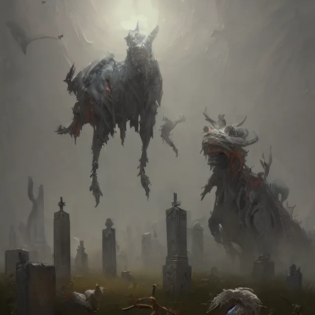 Image similar to a painting of cemetery breeding by greg rutkowski, dark fantasy art, high detail, trending on artstation