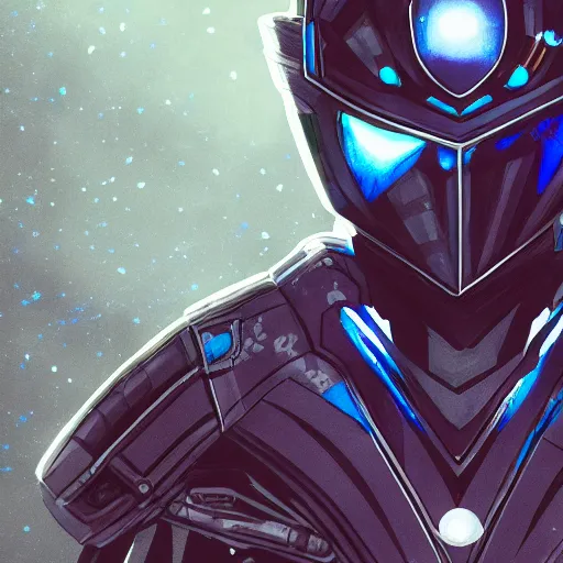 Prompt: High Fantasy Kamen Rider, glowing eyes, dark blue segmented armor, moody colors, 8k, forest plains of north yorkshire, daytime, grey rubber undersuit, tokusatsu, illustration