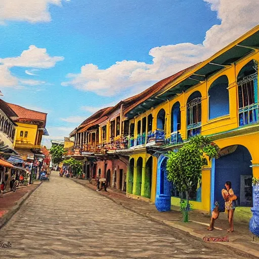 Image similar to a painting or vigan city philippines, 8 k, high definition, highly detailed, photo - realistic