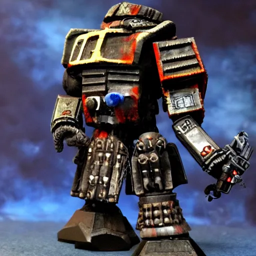 Image similar to Davian Tull dreadnought from warhammer 40000 in the style of Darth Vader from star wars, realism, depth of field, focus on darth vader,