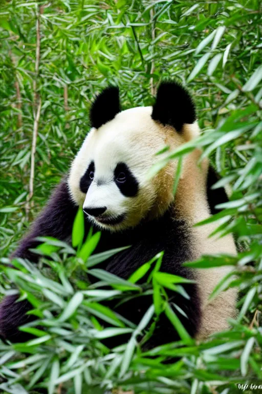 Image similar to a monk panda in the middle of the bamboos