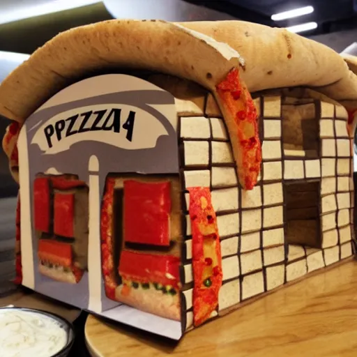 Prompt: a house made of pizza