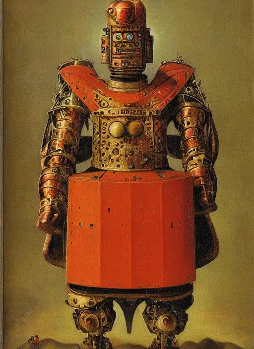 Prompt: warrior robot by Jan van Eyck