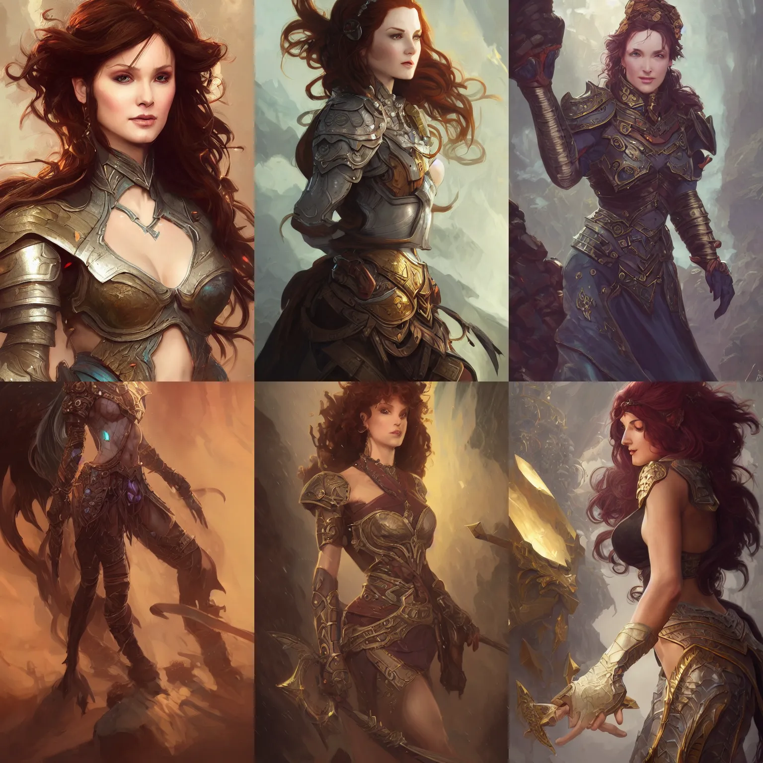 Prompt: photography of amy yasbeck in simple armor, deep focus, d & d, fantasy, intricate, elegant, highly detailed, digital painting, artstation, concept art, matte, sharp focus, illustration, hearthstone, art by artgerm and greg rutkowski and alphonse mucha