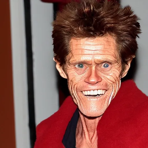 Image similar to willem dafoe silently entering a red bedroom