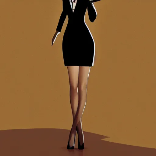 Image similar to slim girl in black tuxedo, corporate boss, luxury, 2d, ultra highly detailed, smooth, sharp focus, digital art, digital painting, fan art, elegant, artstation, by Ilya Kuvshinov