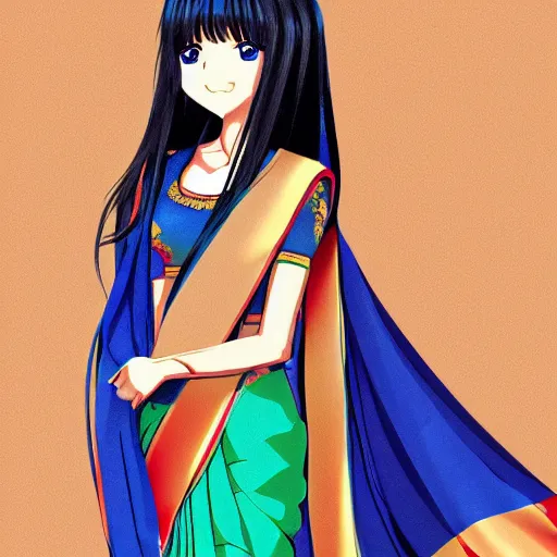 Image similar to illustration of a beautiful anime girl wearing saree