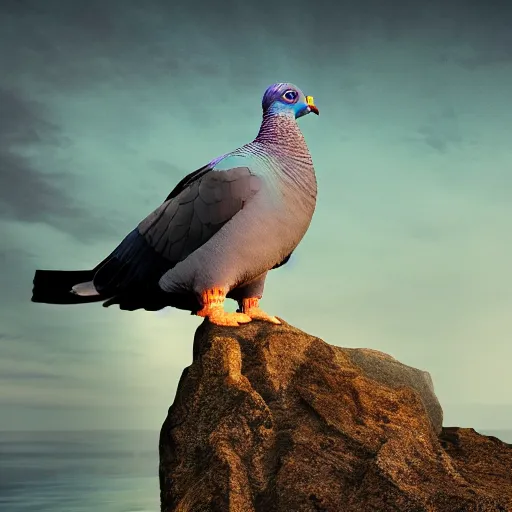 Prompt: electric super sayan muscled pigeon like the rock, best photo award, high quality 8 k, cinematic lighting, cinematic composition, high detail, landscape photo