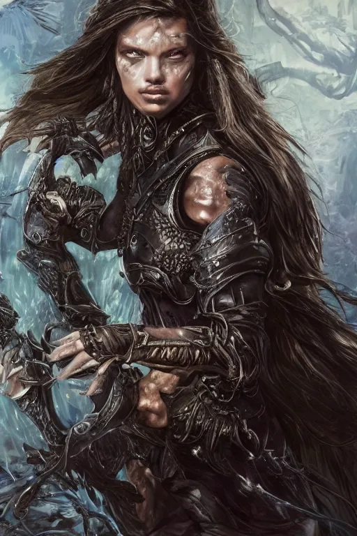 Prompt: 8K render! beautiful Adriana Lima in Skyrim MOD Angel Armor, wings wide opened , whole body heavily covered in elfish tattoos , intricate, elegant, highly detailed, digital painting, artstation, wallpaper!, concept art, smooth, sharp focus, high fantasy illustration, art by artgerm and Vasylina, and Peter Andrew Jones