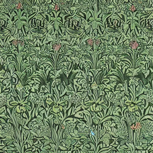 Prompt: william morris wallpaper, pepe the frog