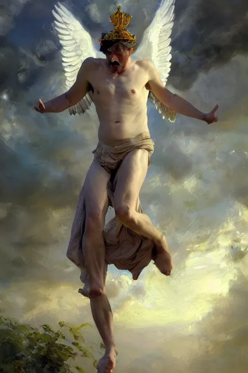 Image similar to beautiful detailed expressive impressionistic oil painting portrait of ancient roman god emperor steve buscemi levitating in angelic pose wearing the civic crown, art by anders zorn, wonderful masterpiece by greg rutkowski, expressive brush strokes, beautiful cinematic light, american romanticism by greg manchess, jessica rossier