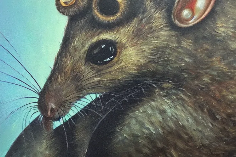 Prompt: oil painting, close-up, hight detailed, portrait of rat king, in style of 80s sci-fi art