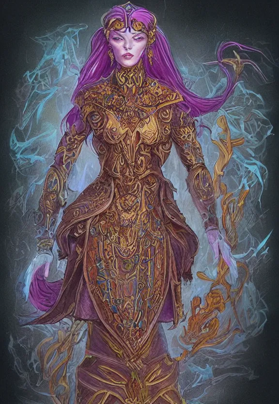 Prompt: concept art of female Void Walker, slavic style, intricate details, colourful, by Randy Vargas and Arthur Adams