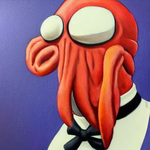 Image similar to realistic painting of zoidberg, formal portrait, bust portrait, victorian, zoidberg, futurama, squid