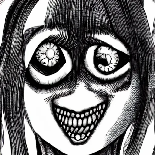 Prompt: close up of woman’s face with multiple sets of eyes, crying, horror comic style junji ito style