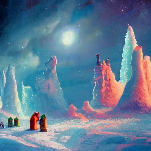 Image similar to hd wallpaper of ice castles in the north pole, artwork by paul lehr