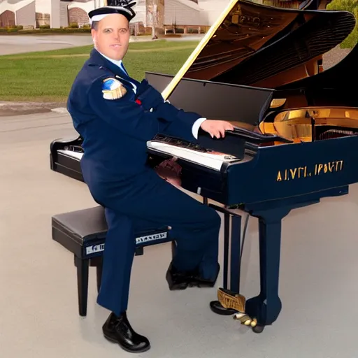 Image similar to meme with a navy combat pilot about flying grand pianos